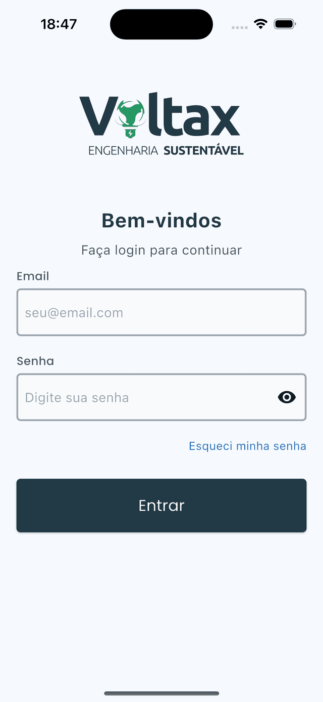 Aplicativo Voltax em um smartphone